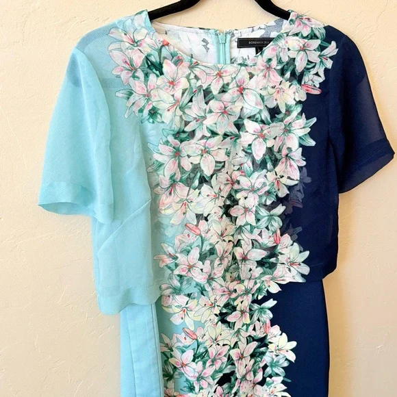 BCBGMaxazria Kirsty Blue Layered Floral Mini Dress | XS | Designer Cocktail Dres - Picture 3 of 7